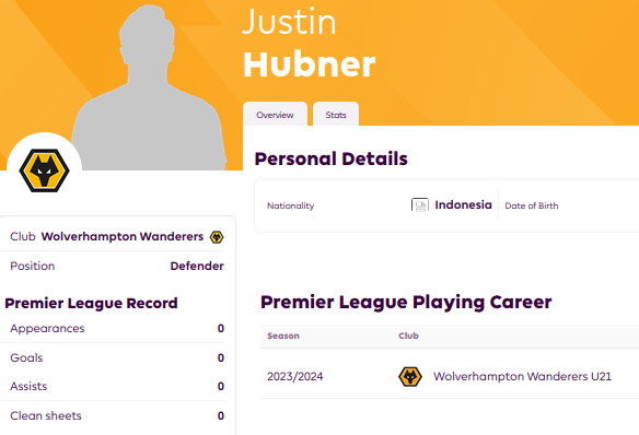 Justin Hubner masuk dalam laman Premier League.