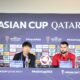 Pelatih Timnas Indonesia, Shin Tae-yong dan Jordi Amat menghadiri konferensi pers jelang lawan Vietnam.